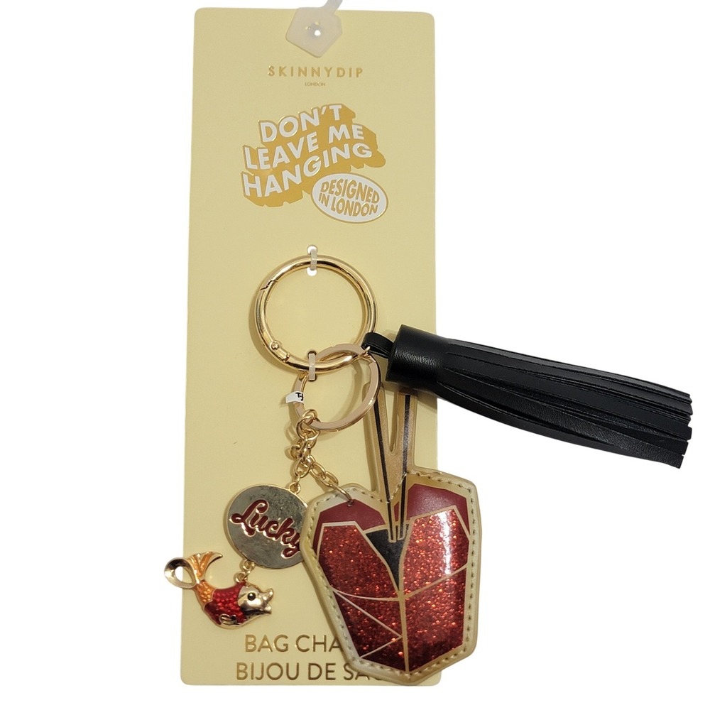 Skinny Dip London Lucky Koi Fish Chinese Takeout‎ Bag Charm Keychain Tassel NWT